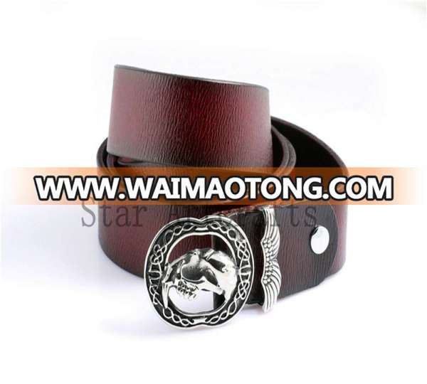 Design For Men Cowhide Stainless Steel Belt Buckle Leak out Fangs Black Belt